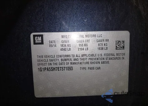 2014 Chevrolet Cruze Ls z USA, uszkodzony, nr VIN 1G1PA5SH7E7371093